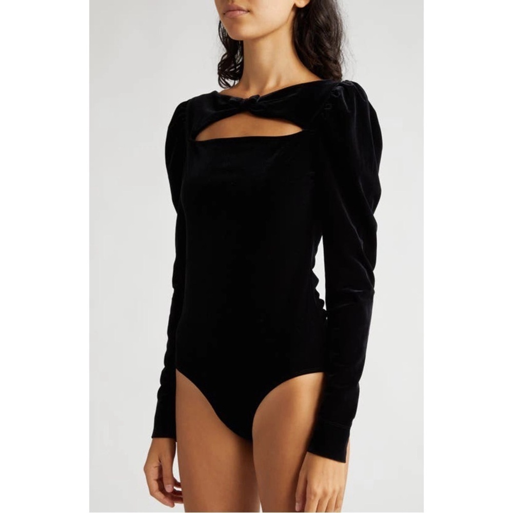 GANNI Velvet Long Sleeve Bodysuit 34 / XS